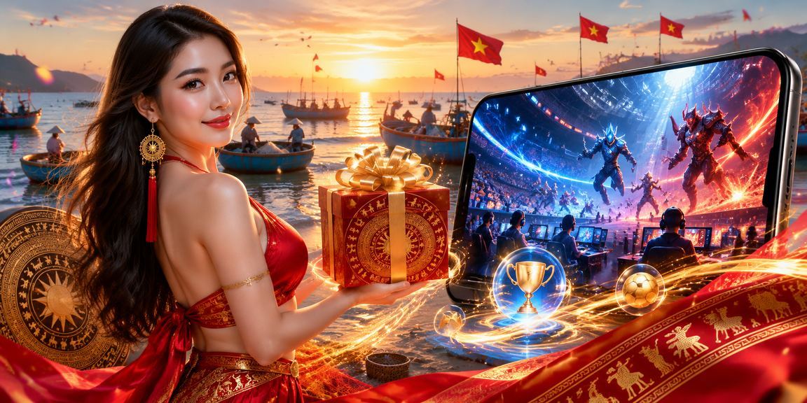Người chơi esports cá cược trực tuyến tại bãi biển Mũi Né với thiết bị di động dưới ánh nắng buổi chiều