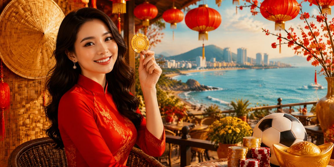Người phụ nữ đội nón lá tại Vũng Tàu xem thông tin cá cược bóng đá và thanh toán VND trên điện thoại